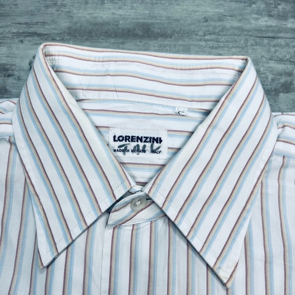 Lorenzini White w/ Red, Gold & Blue Stripe Shirt 16.5 34/35 - Picture 2 of 4